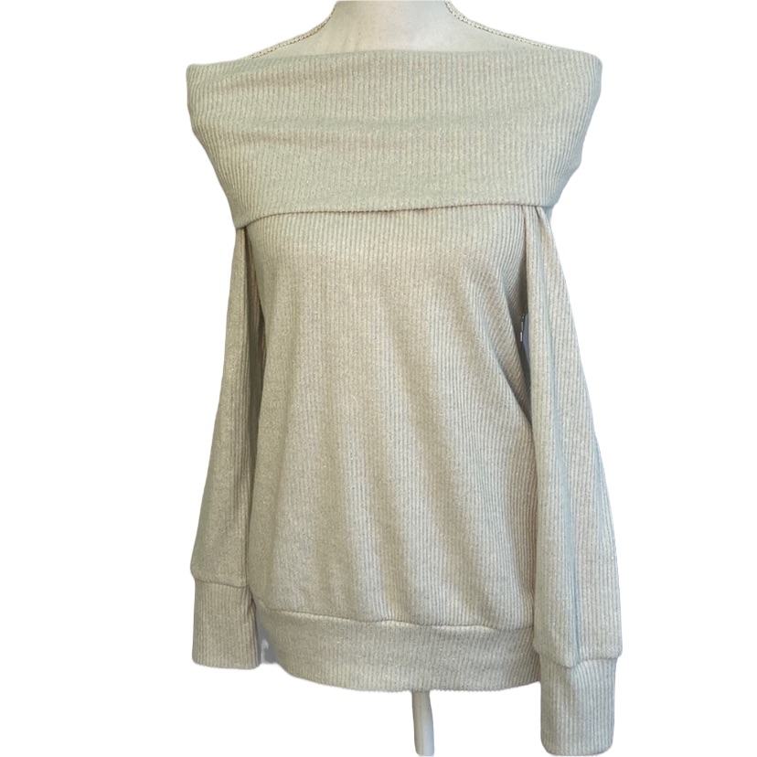 Elan Off Shoulder Long Sleeve Ribbed Sweater Silver Knit Nwt